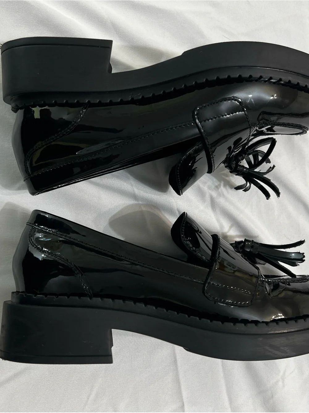 Seychelles Black Patent Leather Tassel Loafers Platform Academia Size 7.5
